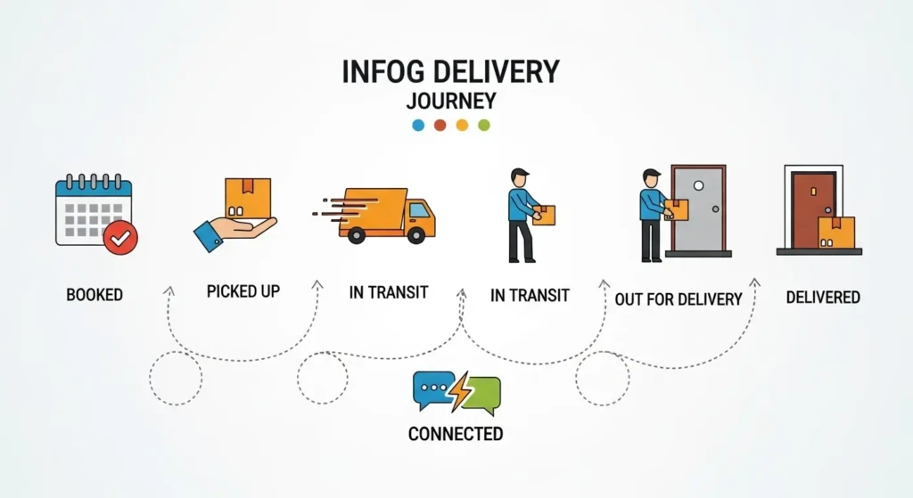 Visual guide to Rivigo courier tracking status stages from booking to final delivery