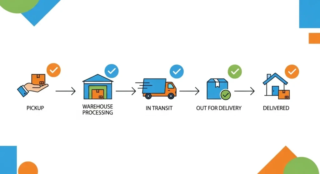 Visual representation of Khubani courier package tracking stages from booking to final delivery