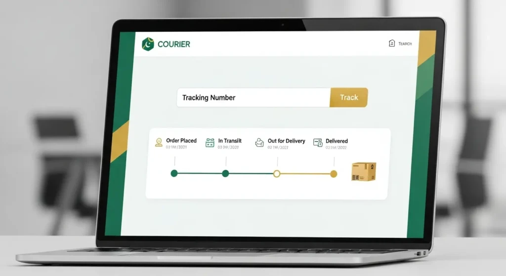 Step-by-step guide showing how to enter tracking number on Khubani courier website interface
